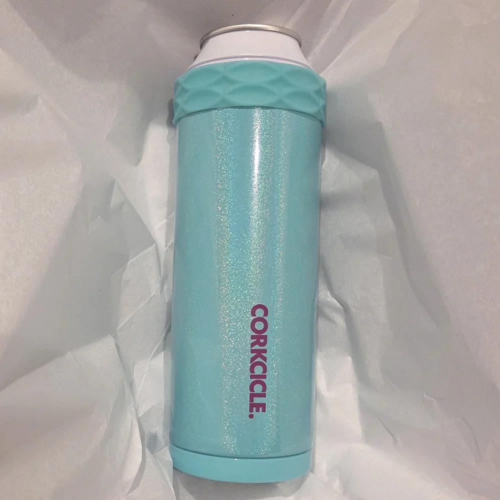 Corkcicle Slim Arctican Turquoise Blue Stainless Steel Can Cozy with Adapter NWT